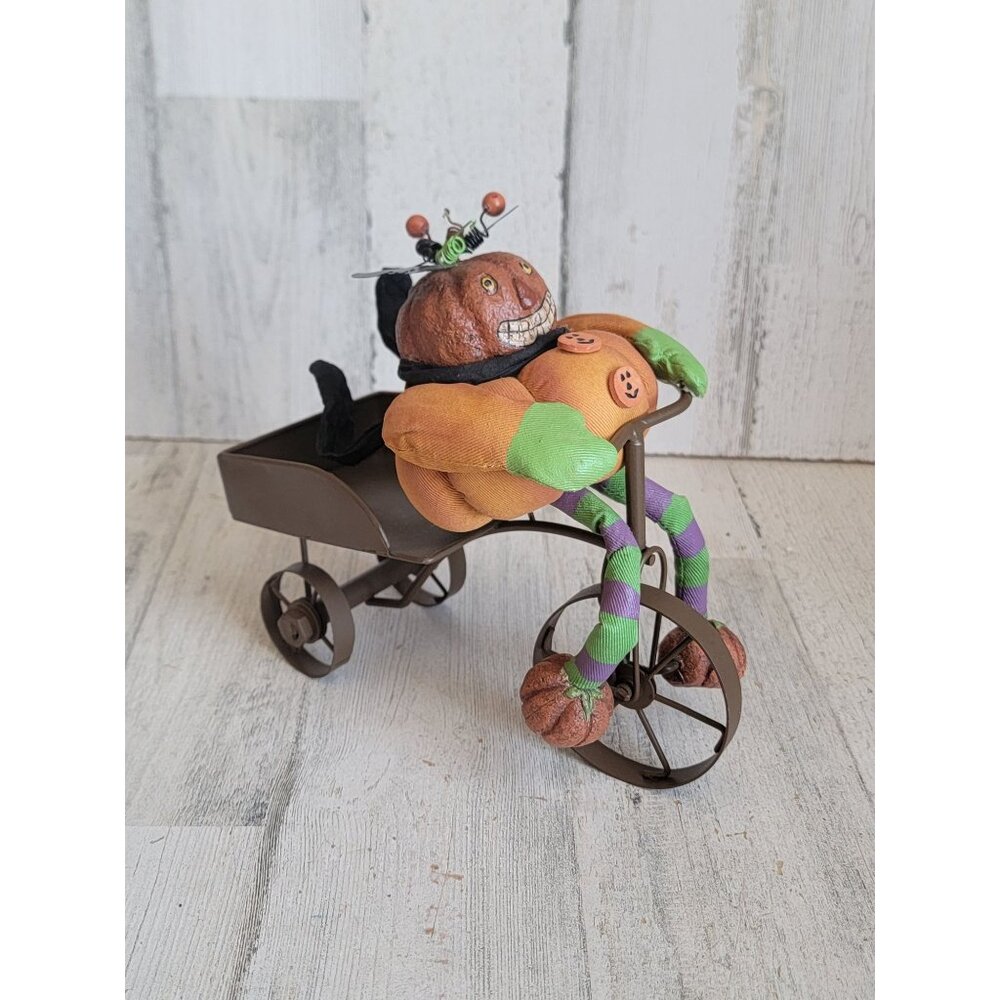 Unique folk art pumpkin wagon tricycle bike Halloween prop‎ decor